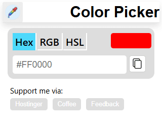 The Color Picker extension popup, showing a captured colour in Hex, RGB and HSL